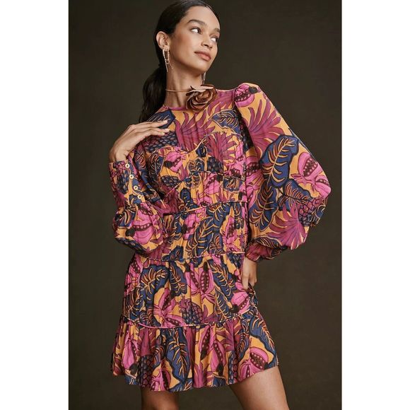 Anthropologie Farm Rio Fruit Dream Long-Sleeve Mini Dress $265 - Picture 2 of 7